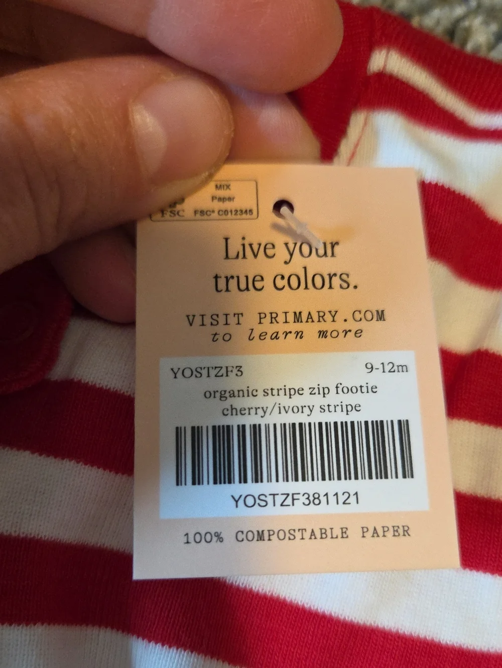 Primary Red & White Striped Footed One-Piece Pajamas-NWT